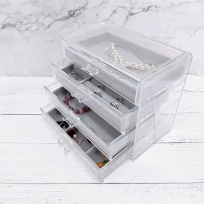 Fashion transparent multifunctional makeup organizer 4-layers makeup storage box acrylic makeup drawer